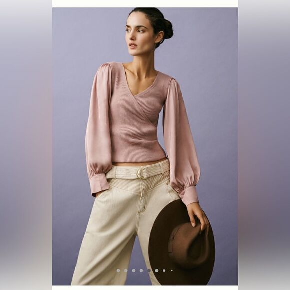 Anthropologie Twofer Faux-Wrap Sweater Size XXS Petite - Picture 3 of 5